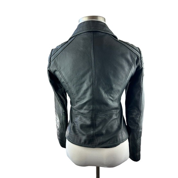 Michael Michael Kors Motorcycle Leather Jacket Distress Black Zip Moto Womens M - Picture 15 of 16